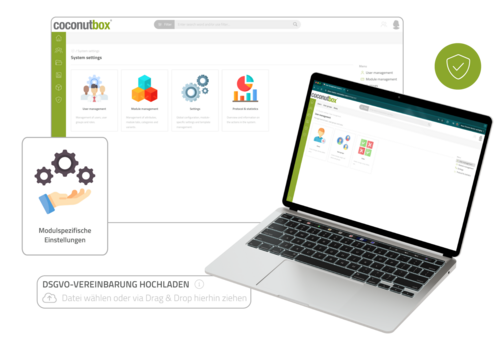 Verwaltungs- und Einstellungsmodule der coconutbox Software