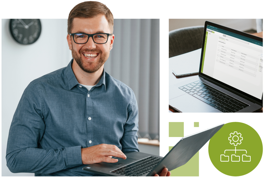 Person arbeitet mit einer Software zur Inhaltsverwaltung