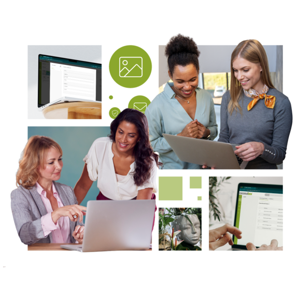 Team bespricht Inhalte am Laptop