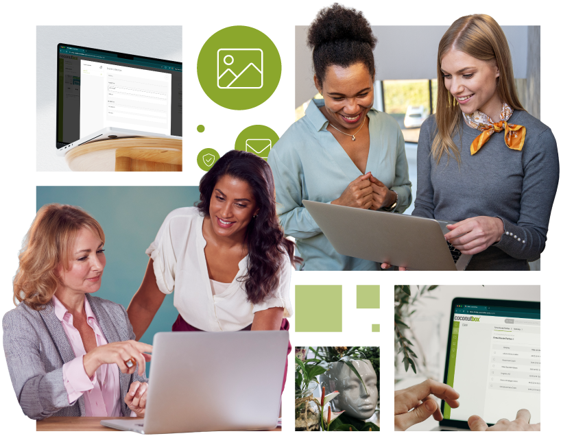 Team bespricht Inhalte am Laptop