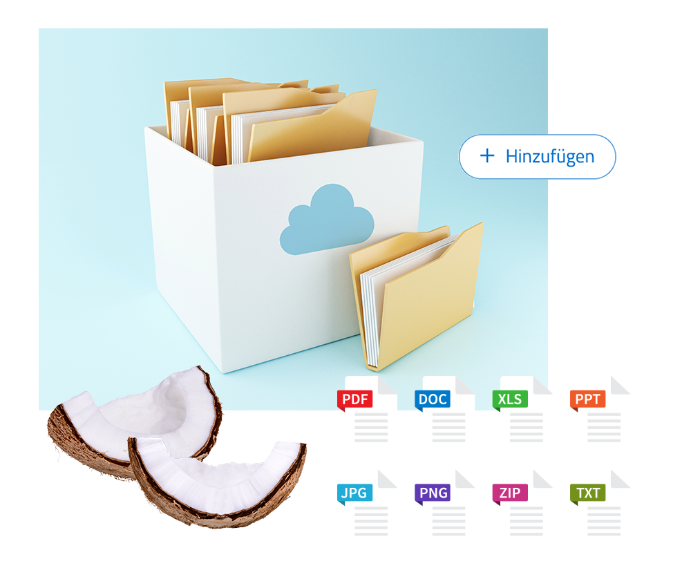 Box mit Wolkensymbol und Dateiordnern