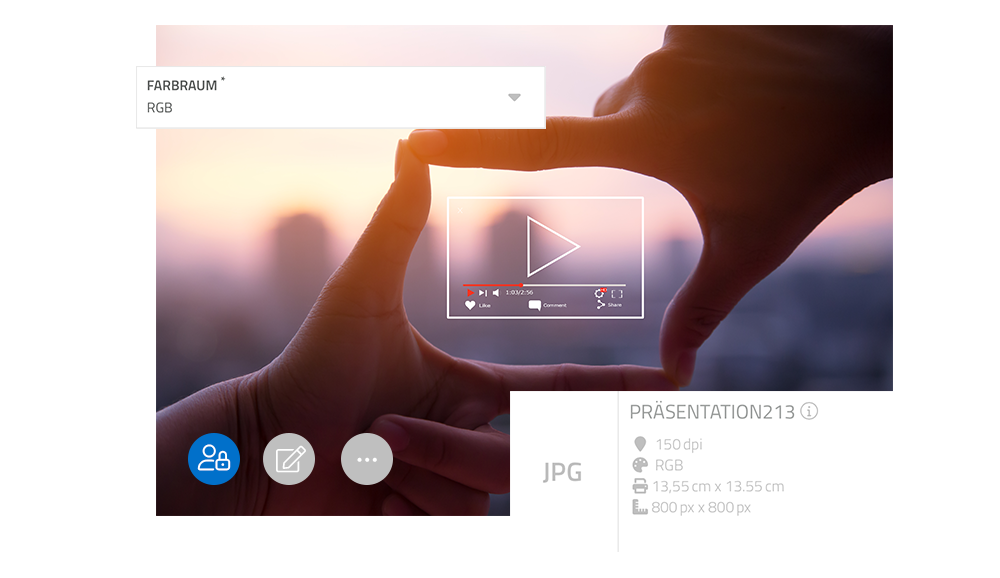 JPG-Daten, Symbol von Video-Format in sich berührenden Fingerspitzen