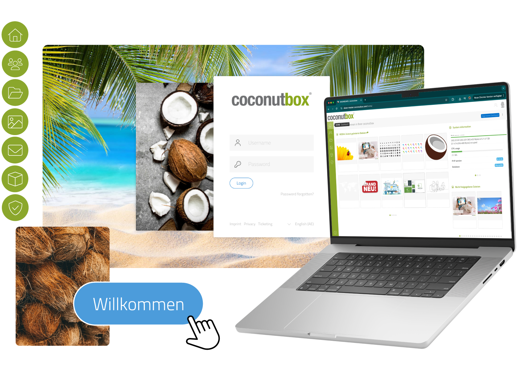 Login-Oberfläche der coconutbox Software